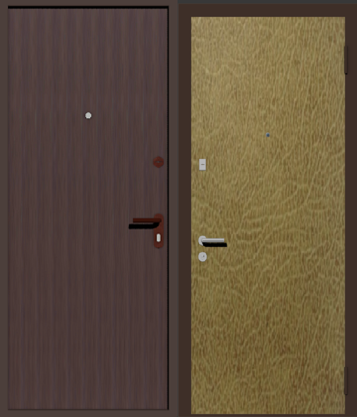 дверь металлическая дешевая с отделкой винилискожей бежевая с  внутренней стороны и коричневая с наружной 
